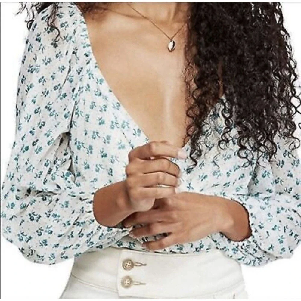 Free People Size M Sweetie Pie Crop Wrap Blouse Boho Festival Peasant